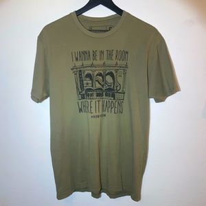 Olive green Hamilton the Musical short sleeve graphic shirt sized Large